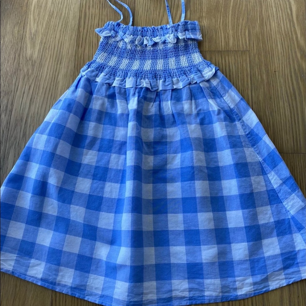 Crewcuts J.Crew Girl Linen Blue White Strapless Dress 6